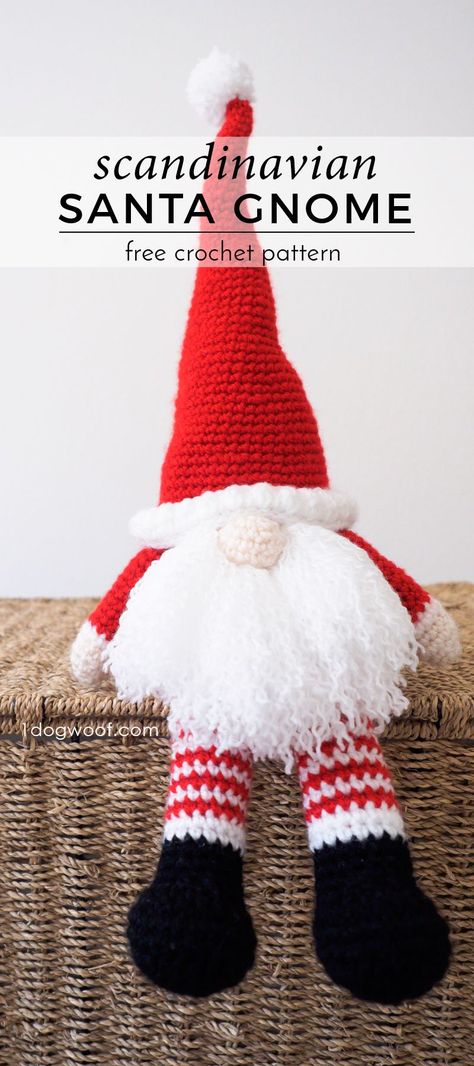 Scandinavian Santa Gnome free crochet pattern. Makes a perfect handmade gift for Christmas! | www.1dogwoof.com Scandinavian Santa, Gnome Amigurumi, Santa Gnome, Crochet Santa, Confection Au Crochet, Crochet Xmas, Crochet Christmas Decorations, Holiday Crochet, Gnome Patterns