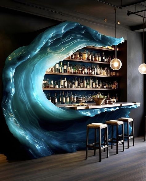 Wave Interior Design, Under The Sea Restaurant, Ocean Bar Design, Jellyfish Restaurant, Water Restaurant, Oceanfront Restaurant, Under Water Resturant, Ocean Restaurant, Waves Of Inspiration