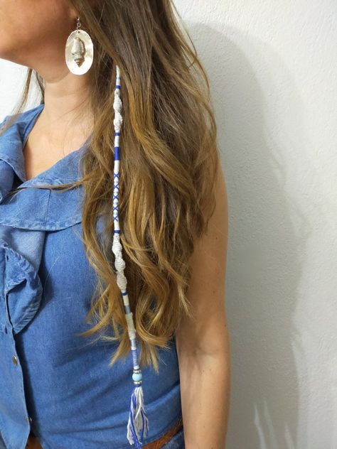 Macrame Hair Wrap, Blue And White Hair, Vintage Bridal Accessories, Hair Twisters, Bohemian Beach Wedding, Beach Wedding White, Change Your Style, Lock Of Hair, Indie Hair