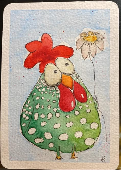 Painted Chickens, Whimsical Art Drawings, Draw Birds, Easter Watercolor, Whimsy Art, Whimsical Art Paintings, Watercolor Birthday Cards, Chicken Painting, Cartoon Birds