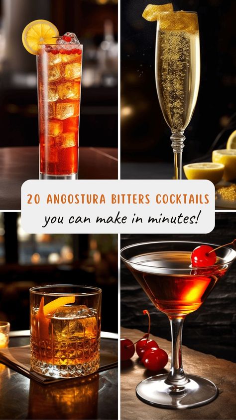 Discover the magic of Angostura bitters in our curated list of exquisite cocktails. Elevate your drinks game with these unique and flavorful concoctions, perfect for any occasion. Don't miss out on the chance to impress your guests and taste buds with these remarkable libations. Aromatic Bitters Cocktails, Cocktail With Bitters, Drinks With Bitters, Cocktails With Bitters, Angostura Bitters Recipe, Angostura Bitters Cocktails, Stirred Cocktails, Bitters Cocktail Recipes, Rusty Nail Cocktail