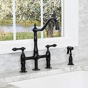 Vintage Tub & Bath Bridge Style Kitchen Faucet with Metal Lever Handles Farmhouse Faucet Bathroom, Kitchen Sink Faucets Farmhouse, Farmhouse Kitchen Faucet Ideas, Farmhouse Faucet, Bridge Kitchen Faucet, Bridge Faucet, Vintage Tub, Black Kitchen Faucets, Metal Cross