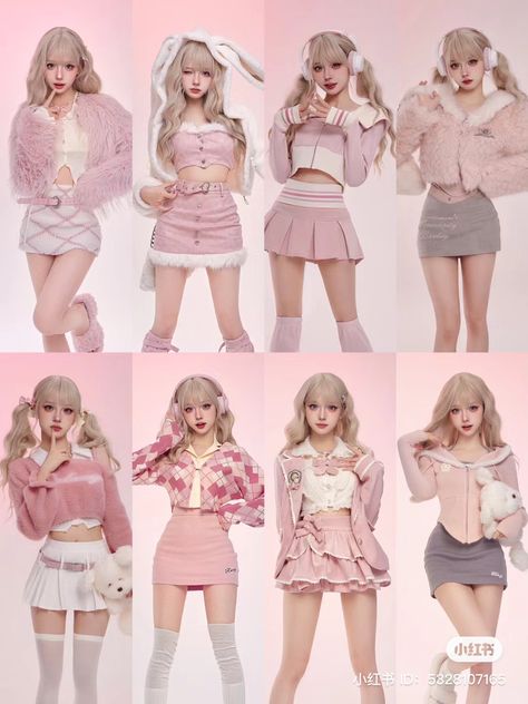 Cute Kpop Outfits Pink, Pink Idol Outfits, Girlypop Outfits, Pink Outfits Kpop, Girly Pop Outfit, Pink Outfit Dress, Cute Sims, Pink Gyaru, Minus Two