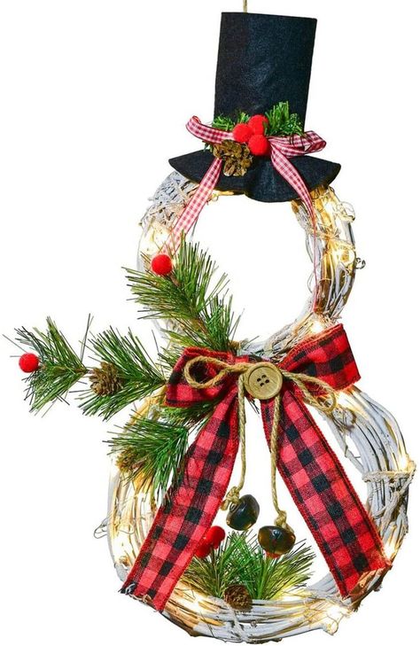 Lighted Christmas Wreath, Grapevine Christmas, Christmas Wreaths With Lights, Wreath Frames, Lighted Wreaths, Wire Wreath Frame, Christmas Bathroom Decor, Christmas Decorations Wreaths, Snowman Wreath