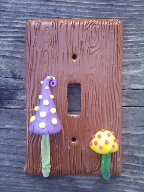 Air Dry Clay Light Switch Cover, Polymer Clay Light Switch Cover, Clay Light Switch Cover, Fairy Garden Polymer Clay, Light Switch Art, Light Switch Covers Diy, Clay Arts, Clay Inspo, Light Clay