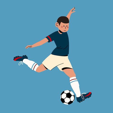 Soccer player kicking ball vector illust... | Premium Vector #Freepik #vector #fun #football #people #illustration Soccer Vector Illustration, Football Illustration Design, Football Doodles, Sport Animation, Soccer Illustration, Soccer Drawing, Ball Vector, Friday Video, Speculative Design