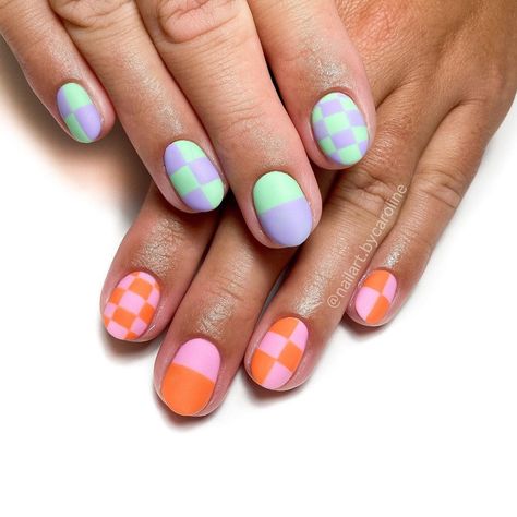 New Spring Nails, Bold Spring Nails, Two Different Colored Hands Nails, Different Color Hands Nails, Colorful Spring Nails, Bohemian Nails, Cute Funky Nails, Fun Spring Nails, Nail Design Glitter