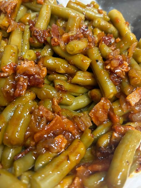 Elevate the humble green bean to a new level with this recipe for BBQ Green Beans. This recipe combines the smoky goodness of bacon with the sweetness of barbecue sauce and ketchup and a tangy touch of vinegar. The perfect side dish that’s perfect for any meal but especially for […] Bbq Green Beans With Bacon, Mission Bbq Green Beans Recipe, Bbq Green Beans, Hot Bacon Dressing, Green Beans With Bacon, Bbq Bacon, Frozen Green Beans, Green Bean Recipes, Sweet Potato Casserole