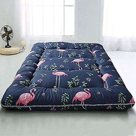 TOPYL Boys Girls Foldable Bed,Camping Mattress Futton Sofa Bed,Navy Flamingo Printed Japanese Mattress,Thickness:10cm Flamingo King:180x200cm Japanese Mattress, Thick Mattress Topper, Best Futon, Japanese Bed, Futon Living Room, Portable Mattress, Heated Mattress Pad, Portable Bed, Mattress Toppers