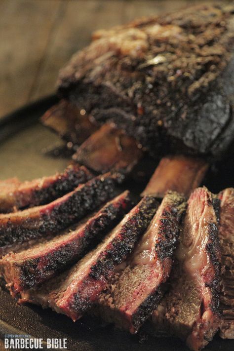 Brisket on the Bone - Brisket on the bone seasoned simply with salt, pepper, and hot red pepper flakes. From Steven Raichlen's Project Smoke. Best Smoked Brisket Recipe, Smoker Brisket, Texas Smoked Brisket, Smoked Beef Brisket Recipes, Grilled Brisket, Texas Brisket, Brisket Recipes Smoked, Steven Raichlen, Recipes Bbq