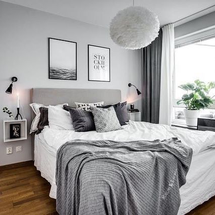 White Bedroom Decor, Grey Room, 아파트 인테리어, Trendy Bedroom, Gray Bedroom, Scandinavian Decor, Master Bedrooms Decor, White Bedroom, Dream Bedroom