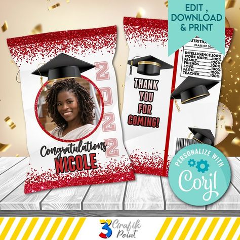 Customized Chip Bags, Graduation Favors, Class Of 2023, Class Of 2022, Chip Bags, The Platform, Office Max, Favor Bag, Grad Parties