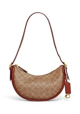 Covered in COACH's signature coated canvas, the Luna shoulder bag is a stylish everyday accessory. | COACH Coated Canvas Signature Luna Shoulder Bag, Tan Coach Luna Shoulder Bag, Coach Luna Bag, Luxury Stuff, Tan Shoulder Bag, Signature Canvas, Everyday Accessories, Fall 2022, Canvas Shoulder Bag, Backpack Purse