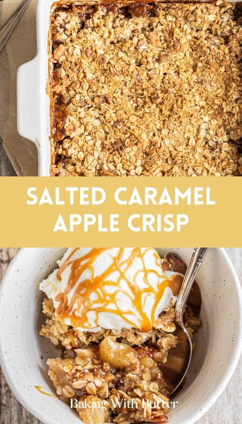 Salted Caramel Apple Crisp Magic, a delightful and easy recipe that brings the warm flavors of autumn to your table. Carmel Apple Crisp Recipe, Caramel Apple Crisp Recipe, Fall Desserts Apple, Crisp Topping, Dessert Cravings, Caramel Apple Crisp, Apple Crisp Recipe, Classic Apple Pie, Caramel Recipes Sauce