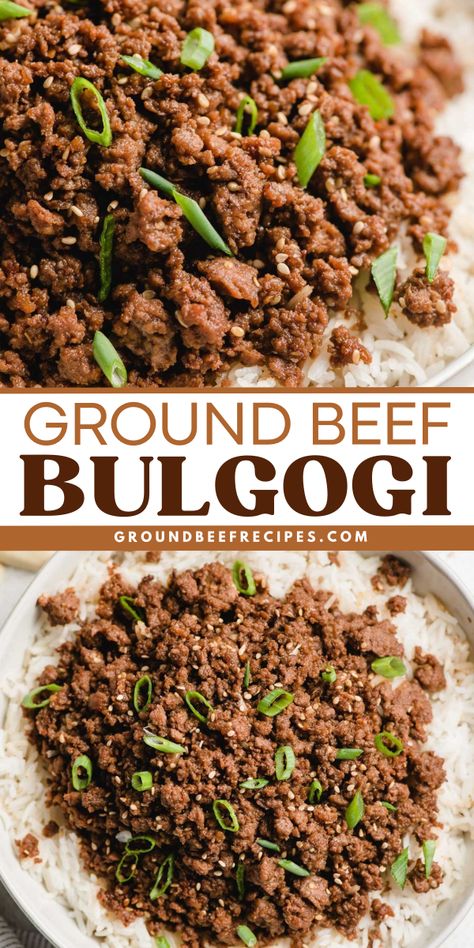 Learn how to make bulgogi with ground beef! This Korean dish is an easy family dinner you'll surely love. Not only is this Asian ground beef recipe a speedy weeknight meal in just 20 minutes, but it is also a sweet and savory delight! Ground Beef Bulgogi Recipe, Ground Beef Bowl, Asian Ground Beef, Ground Beef Bulgogi, Asian Ground Beef Recipes, Dinner Ideas For Tonight, Beef Bulgogi Recipe, Korean Beef Recipes, Korean Ground Beef