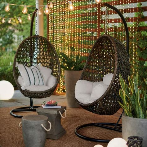 Outdoor Patio Furniture & Decor | Grandin Road Egg Shaped Chair, Led Globe String Lights, Hanging Chairs, Hanging Egg Chair, Globe String Lights, Summer Rolls, Image Svg, Grandin Road, Custom Cushions