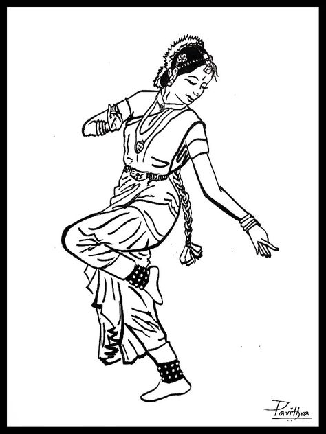 Bharatnatyam Sketch, Dance Art Drawing, Drawing Symbols, Style Fanart, Dance Drawing, Indian Ceramics, Bharatanatyam Poses, Dance Of India, Preschool Activities Printable