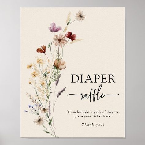 Boho Diaper Raffle Poster Summer Party - baby shower sign, watercolor florals, boho chic, modern calligraphy typography lettering, whimsical wildflowers, vintage flowers, fall botanicals, spring summer autumn, tan terracotta sage rust purple, diaper raffle Fall Botanicals, Diaper Raffle Sign, Boho Wildflower, Wildflower Baby Shower, Chic Baby Shower, Watercolor Wildflowers, Baby In Bloom, Elegant Baby Shower, Shower Collection