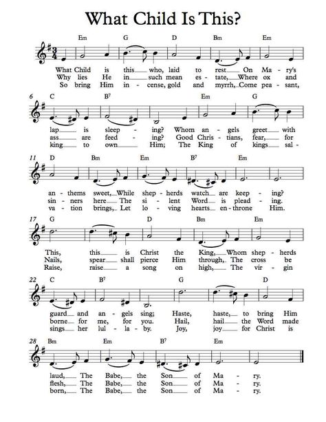 Free Sheet Music - Free Lead Sheet - What Child Is This? Christmas Carols Lyrics, Hymn Sheet Music, Hymn Music, What Child Is This, Bible Songs, Music Tabs, Learn Violin, Christmas Sheet Music, Violin Sheet