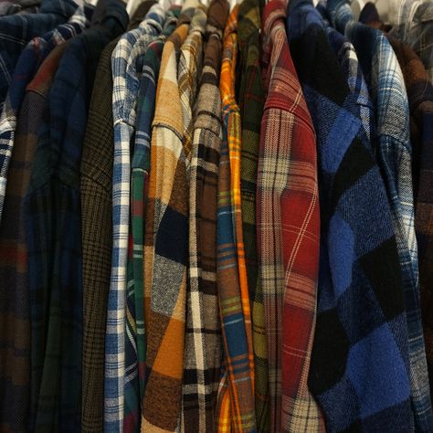 Vintage flannel shirts waiting in line to be deconstructed and RE-MADE into one of a kind cozy apparel. Nate Aesthetic, Joshua Aesthetic, Flannel Aesthetic, Vintage Flannel Shirt, Flannel Shirts, Vintage Flannel, Waiting In Line, My Themes, Lucky Girl