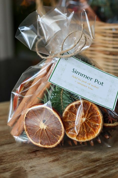 Simmer Pot Gift — Silvertooth Home Dried Orange Wrapping Ideas, Diy Gifts For Holidays, Simmer Pot Neighbor Gift, Summer Pot Gift Ideas, Holiday Simmer Pot Kits, Group Present Ideas, Dried Potpourri Recipes Christmas, Thanksgiving Simmer Pot Gift, Pot Simmer Recipes House Smells