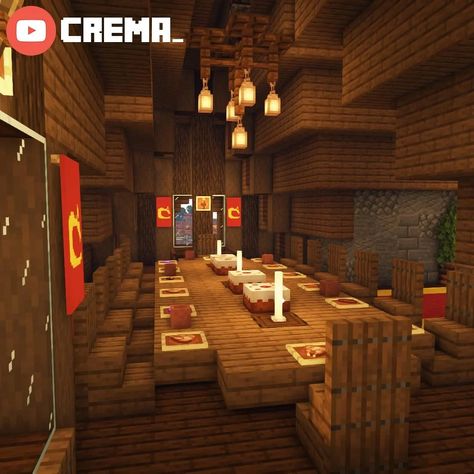 By Crema_ Medieval Inn, Minecraft Building Designs, Interior Design Minecraft, Table Minecraft, Minecraft Medieval House, Minecraft Castle Designs, Minecraft Interior, Minecraft Castle, Minecraft Medieval