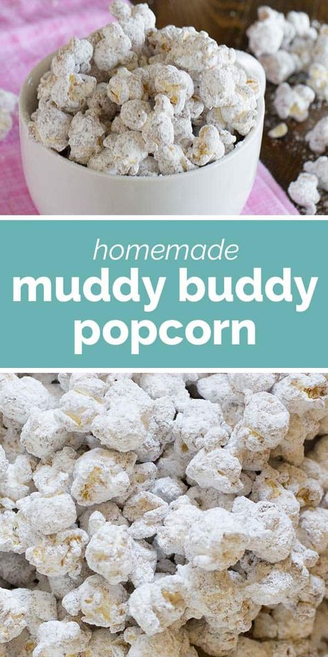 Feeling snacky? You can never go wrong with the chocolate and peanut butter combination – and this Muddy Buddy Popcorn is just what you need! Muddy Buddies Popcorn, Muddy Buddy Popcorn Recipe, Popcorn Muddy Buddies, Muddy Buddy Popcorn, Puff Popcorn White Chocolate, Popcorn Snack Ideas, Peanut Butter Popcorn Recipes, Gluten Free Muddy Buddies, Moose Munch Popcorn Recipe