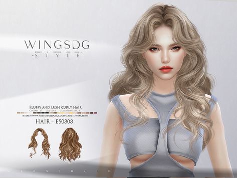 The Sims Resource - WINGS-ES0808-Fluffy and lush curly hair Sims 4 Cc Wingssims Hair, Wingssims Hair Cc, Sims 4 Wings Hair, Sims 4 Hair Curly, Hair For Sims 4, Sims 4 Alpha Cc Hair, Sims 4 Horse Ranch Cc, Sims 4 Guide, Indie Hairstyle