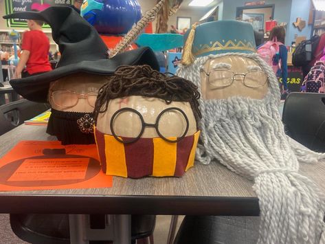 Harry, Professor McGonagall, Dumbledore Literary Pumpkins, Pumpkin Competition, Welcome Great Pumpkin, Harry Potter Pumpkin, Harry Potter Craft, Professor Mcgonagall, Pumpkins Ideas, Character Pumpkins, Pumpkin Books