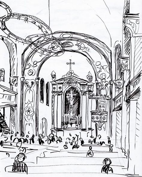 Old Church Drawing, Church Drawing Sketch, Church Sketch, Church Drawing, Church Illustration, Bench Drawing, Church Artwork, Church Backgrounds, Drawing Interior