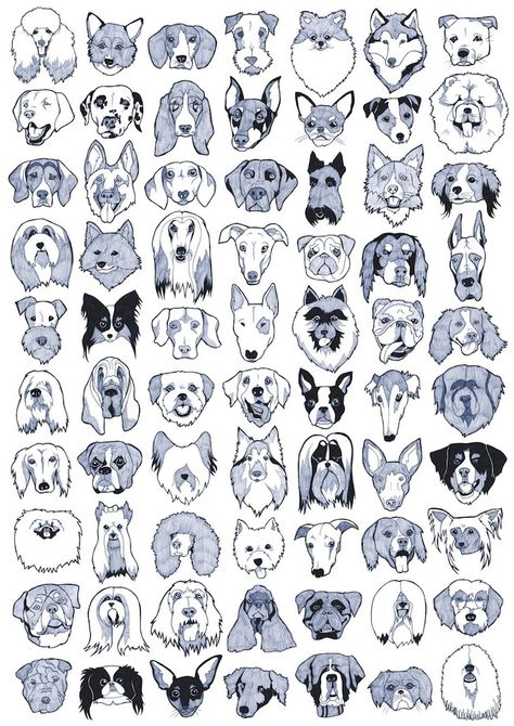 breeds Dog Breed Poster, Tatoo Dog, 강아지 그림, Dog Tattoo, Dog Illustration, Dog Tattoos, Arte Animal, Dog Drawing, Dog Face