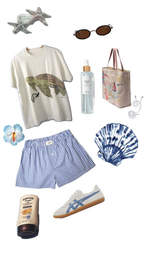 Beach aesthetic Sea Outfit Summer, Plaid Shorts, Beach Aesthetic, Fit Inspo, Beach Outfit, American Eagle Outfitters, Women's Jeans, American Eagle, Plaid