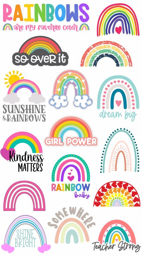 Free Rainbow SVG Files - The Kingston Home: If there is one thing we can all use these days - it's rainbows! We're sharing sixteen free Rainbow SVG files to brighten up your corner of the world. Rainbow Svg Free Cricut, Cricut Rainbow Projects, Svg Stickers Free, Free Sticker Svg Files For Cricut, Rainbow Images Free Printable, Sticker Svg Free, Rainbow Clipart Free, Free Images For Cricut, Diy Rainbow Decorations