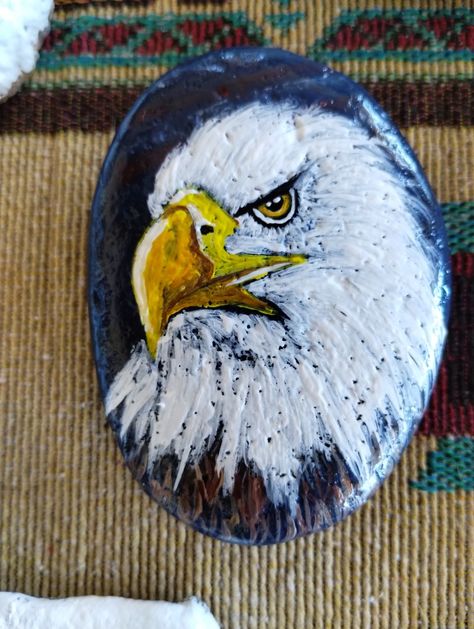 Eagle Painted Rocks, Eagle Rock Painting, Antler Tattoos, Eagle Painting, American Christmas, Eagle Rock, Painting Rocks, Egg Painting, Rock Painting Designs