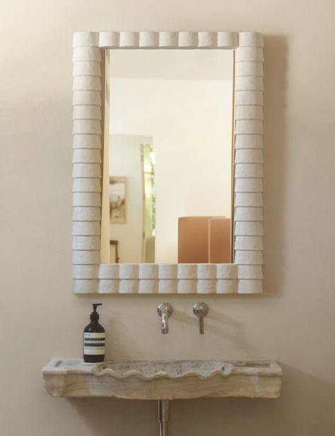 Munro Modern Wall Mirror Modern Vanity Mirrors, White Framed Bathroom Mirror, Builder Grade Mirror Frame, Mirror Above Dresser, Unique Mirror Frame, Minimal Bathroom Decor, Foyer Inspiration, Unique Bathroom Mirrors, Dresser Console