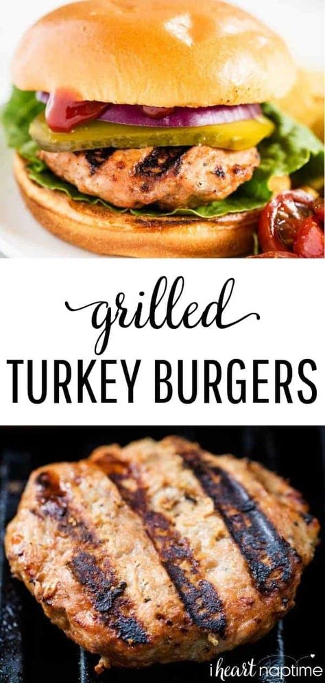 The absolute BEST turkey burgers that are moist, juicy and loaded with flavor. Only 5 ingredients and 20 minutes to prepare! #turkey #turkeyrecipes #groundturkey #burgers #grilling #grilled #grillingrecipes #grillrecipes #summer #easyrecipe #recipes #iheartnaptime Grilled Turkey Burgers Recipes, Turkey Burger Seasoning, Turkey Bbq, Ground Turkey Burgers, Grilled Burger Recipes, Best Turkey Burgers, Grilled Turkey Burgers, The Best Turkey, Burger Seasoning