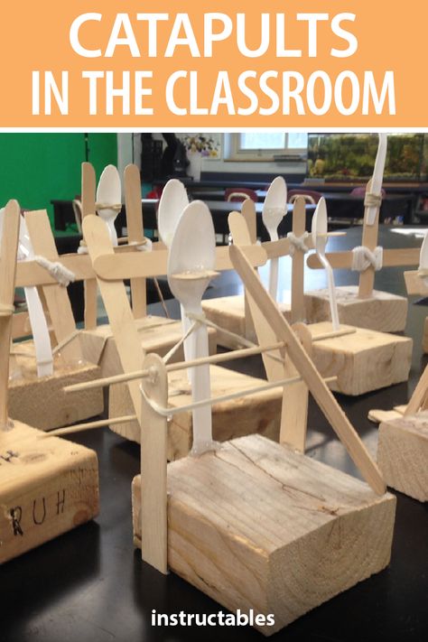 This is a complete lesson plan on catapults for middle school students (grades 6 - 8) that incorporates multiple practices in engineering, technology, and mathematics.  #Instructables #education #classroom #kids #launcher #trebuchet #science #Fusion360 Middle School Woodworking Projects, Catapult Project, Catapult For Kids, Middle School Boys, Kids Workshop, Wood Projects For Kids, Graphing Activities, Stem Activity, Game Storage