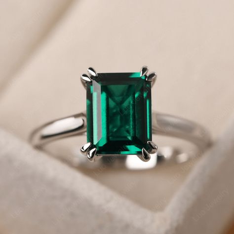 Faster shipping. Better service Emerald White Gold Ring, Wedding Ring Emerald Cut, Emerald Silver Ring, Wedding Ring Emerald, Wedding Rings Emerald Cut, Green Diamond Rings, Silver Emerald Ring, Prong Engagement Rings, Smaragd Ring