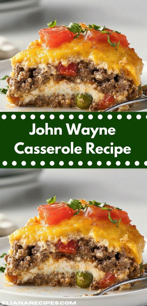 Craving an easy casserole recipe? The John Wayne Casserole combines savory beef, cheese, and spices for a delicious one-dish meal. It’s quick to prepare, ensuring more family time at the dinner table. Crockpot John Wayne Casserole, Amazing Casserole Recipes, Casserole For One Person, Savory Casserole Recipes, Chili Casserole Recipes, Family Casserole Recipes, Winter Casserole Recipes, John Wayne Casserole Recipe, Meat Casserole Recipes