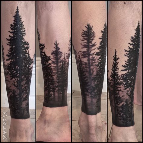 Trees! #bodyart #blacktattoos #blackandgrey #trees #louisvilleart #louisvilletattoo #tattooedlife Tree Leg Tattoo, Forest Tattoo Sleeve, Forest Forearm Tattoo, Natur Tattoo Arm, Tree Silhouette Tattoo, Tree Sleeve Tattoo, Tattoo Perna, Nature Tattoo Sleeve, Forearm Sleeve Tattoos