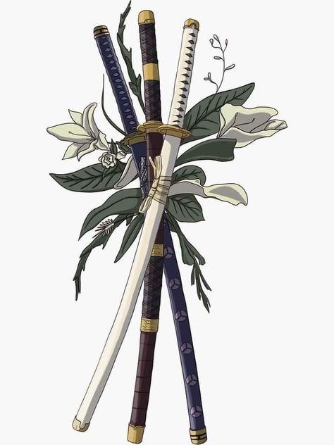 Zoro Swords Drawing, Zoro 3 Swords, Zoro Swords Tattoo, Roronoa Zoro Tattoo Design, Zoro Nails, Zoro's Swords, One Piece Swords, Roronoa Zoro Swords, Roronoa Zoro Tattoo