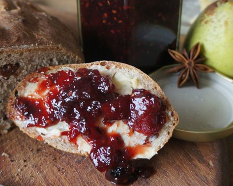 Berry Jam Recipe, Canning Pears, Pear Jam, Uk Recipes, Spiced Pear, Berry Jam, Blackberry Jam, Jam Recipe, It's Coming