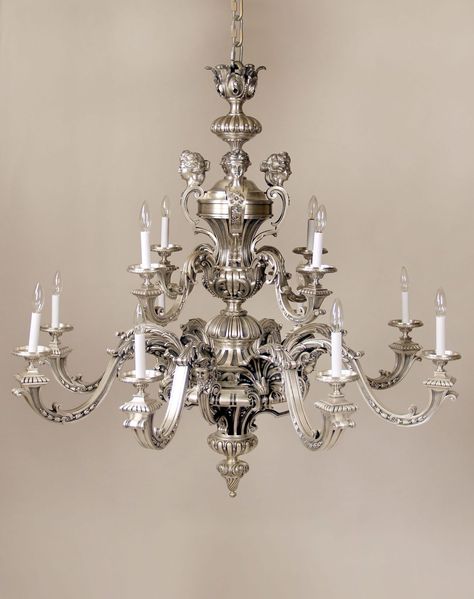 Antique Silver Chandelier, Baccarat Chandelier, Perimeter Lighting, Antique Chandeliers, Female Mask, Silver Chandelier, Baccarat Crystal, Hanging Lamps, Crystal Chandeliers