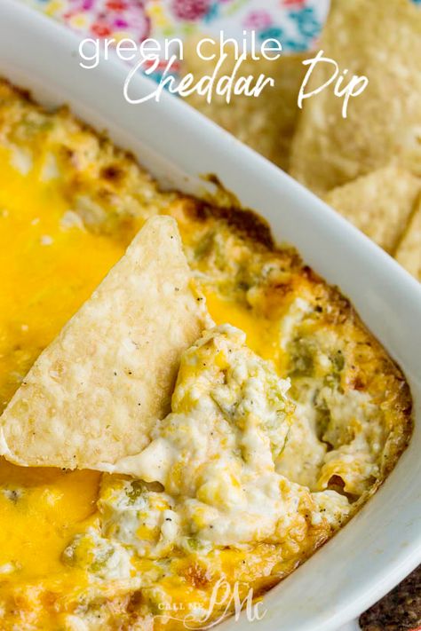 Green Chile Cheddar Dip with cream cheese, cheddar, green chiles, and spices is simple to mix together in minutes. It's then baked until hot, gooey, and bubbly. #TexMex #dip #recipe #creamcheese #greenchiles #hatch Balls Dessert, Hot Dips, Dip With Cream Cheese, Cheddar Dip, Recipe Appetizers, Nacho Dip, Sausage Dip, Dip Dip, Roasted Poblano