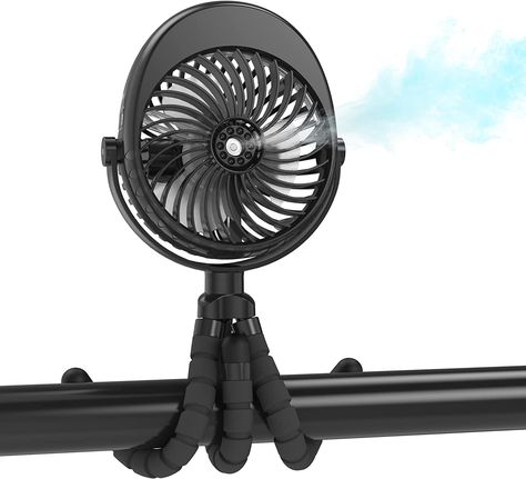 Misting Stroller Fan, 2500mAh Battery Powered Personal Desk Air Circulator Fan with Flexible Tripod, Ultra Quiet 3 Speed 270° & 360° Rotatable USB Fan for Stroller Office Camping Hurricane Outage,Black College Items, Baby Fan, College Packing Lists, Misting Fan, Stroller Fan, College Packing, Portable Fans, Personal Fan, Desk Fan