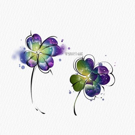 Infinity Shamrock Tattoo, Watercolor Clover Tattoo, Irish Clover Tattoo, Irish Flower Tattoo, Clover Tattoo Design, Clover Tattoo Ideas, Four Leaf Clover Drawing, Clover Drawing, Clover Watercolor