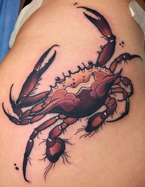 Traditional Cancerian Tattoo, Neo Traditional Crab Tattoo, Zodiac Crab Tattoo, Neotraditional Crab Tattoo, Cancerian Crab Tattoo For Women, Claw Tattoo, Crab Tattoo, Tattoo Fixes, Tato Maori