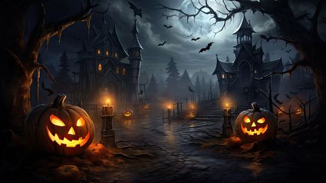 Halloween wallpaper Halloween Backgrounds Landscape, Horizontal Halloween Wallpaper, Halloween Wallpaper Horizontal, Cute Halloween Pictures, Pubg Wallpapers, Spooky Ideas, Happy Halloween Pictures, Halloween Pics, Pumpkin Wallpaper