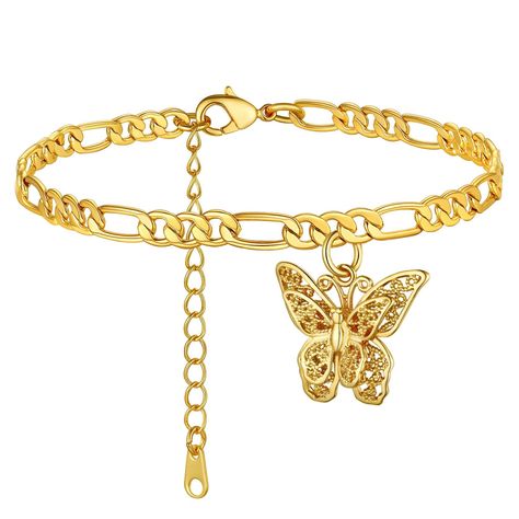 PRICES MAY VARY. ♥Butterfly Ankle Bracelets : Butterflies symbolize freedom, beauty, and rebirth. The cute butterfly anklet will go with everything, making your outfit look super chic with an understated elegance ♥4.5mm Figaro Link Anklets for Women, 22cm+5cm extension chain ( 8.5''+2''), smooth edge won't hurt your skin. ♥Gold Anklet : Hypoallergenic, Allergen-Free, Nickel-Free, Cadmium-Free, Lead-Free. Made of environmentally friendly brass with 5 layers highly polished 18k gold plated mirror Butterfly Anklet, Anklets For Women, Gold Anklet, Figaro Chains, Figaro Chain, Gifts For Your Girlfriend, Anklet Bracelet, Chain Anklet, Cute Charms