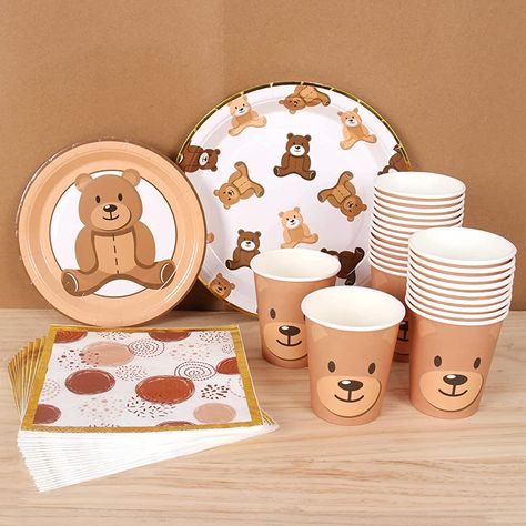 Teddy Bear Birthday Theme, Baby Bear Birthday Party, Teddy Bear Picnic Birthday Party, Beary First Birthday, Teddy Bear Birthday Party, Baby Shower Plates, Bear Baby Shower Theme, Picnic Birthday Party, Idee Babyshower